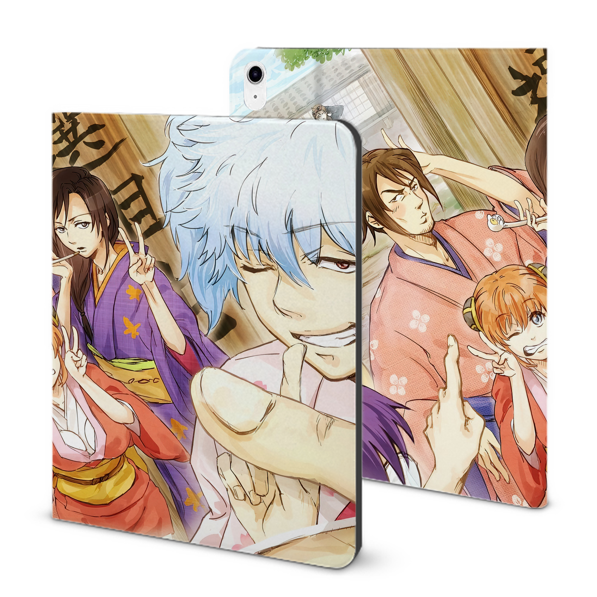 （画像用） ぎんたま 坂田銀時（さかたぎんとき） 神楽 志村新八（しむら しんぱち） GINTAMA Sakata Gintoki Kagura Shimura Shinpachi IPad ケース ブック型 PUレザー TPU 耐衝撃 軽量 薄型 ペン収納なし 全面保護 IPad 各モデル対応